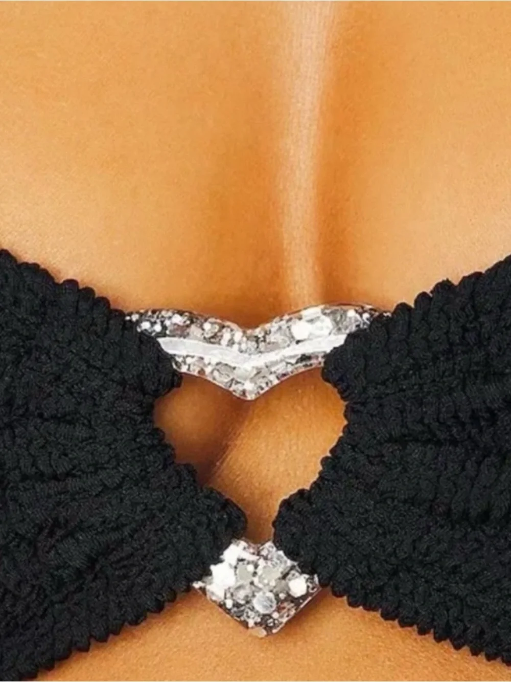 Hunza G Nicole black bikini set with rhinestone heart clasps - Picture 7 of 8